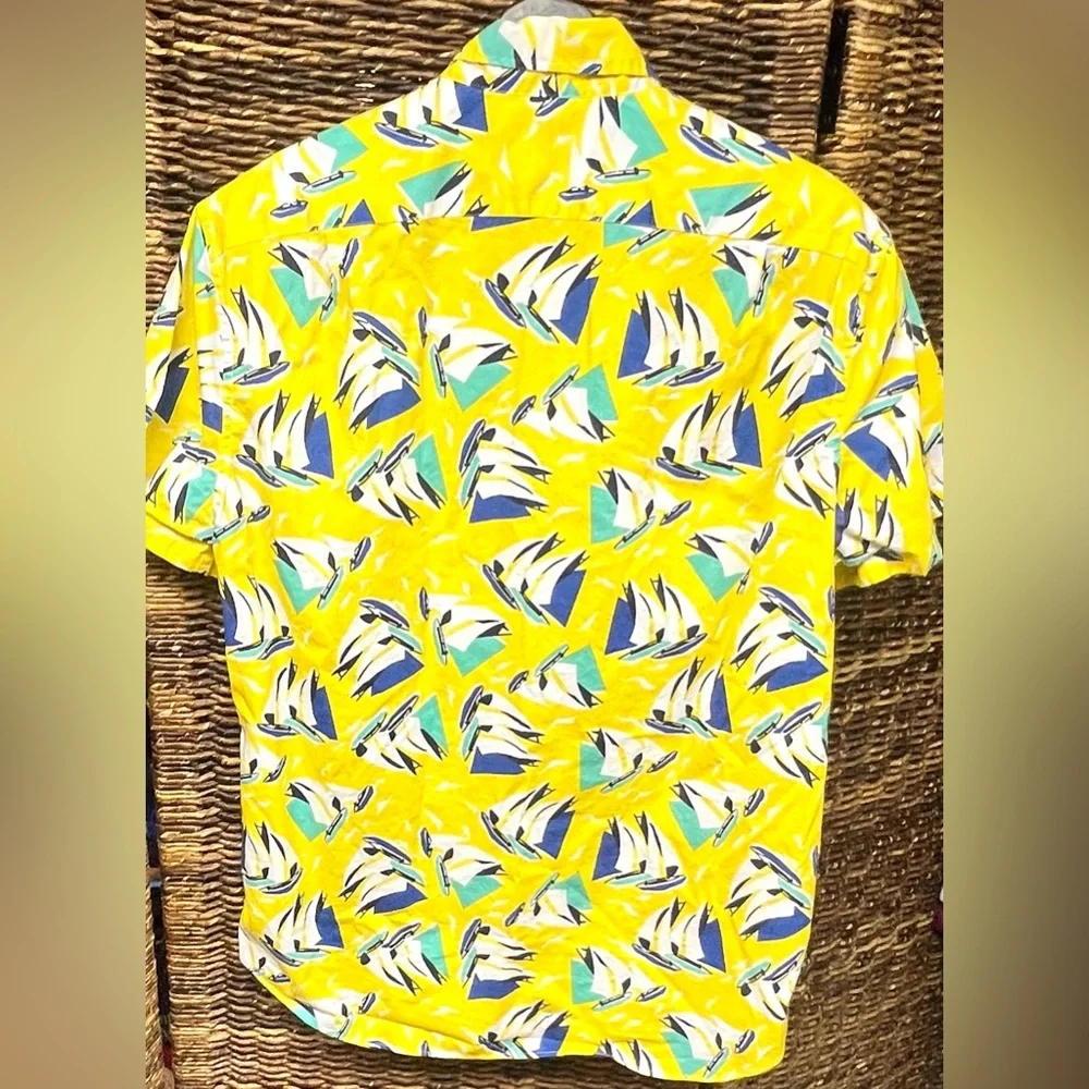 J. Crew Yellow‎ Sailboat Print Shirt- Medium